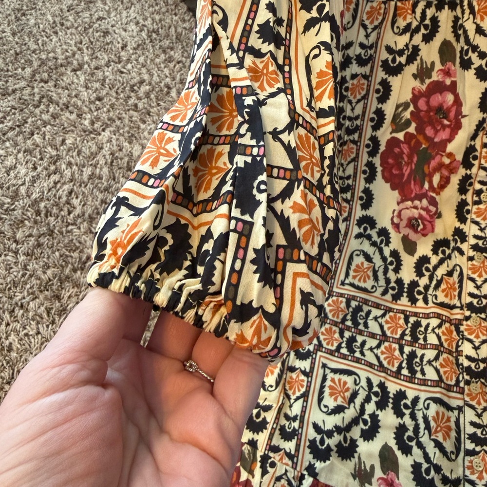 Women's Floral Maxi Dress in Cream with Pink Roses - Picture 8 of 14